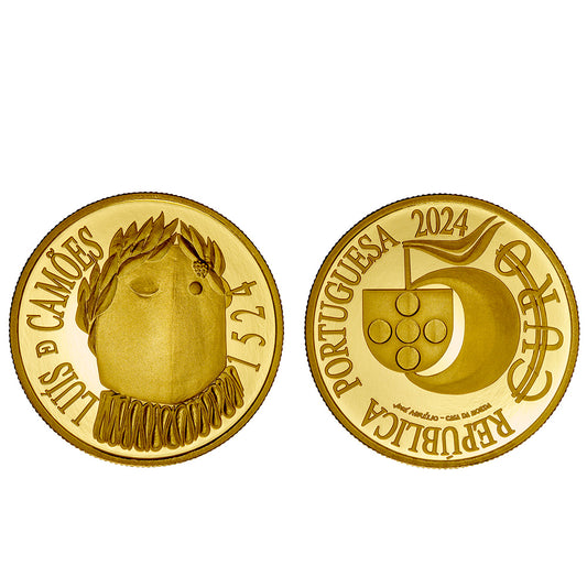 Moeda 5 Euros Luís Camões Portugal 2024 Ouro Proof