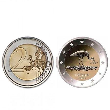 Moeda 2 Euros Block Stork  (Cegonha) - Letónia 2015