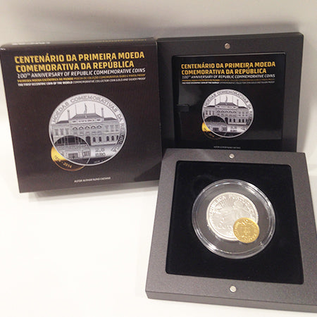 Centenário da Primeira Moeda Comemorativa da República Portugal Ouro e Prata Proof 2014