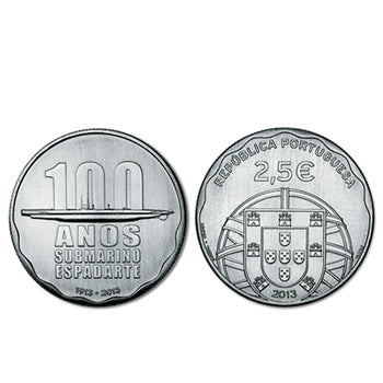 Moeda 2,5€ Comemorativa 100 Anos Submarino Espadarte Cuproniquel 2013