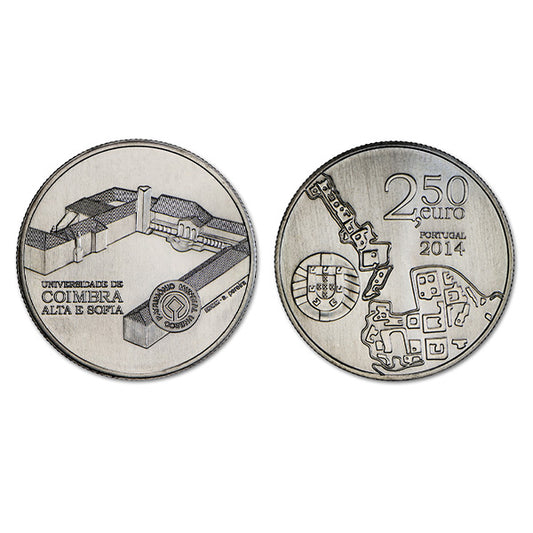 Moeda 2,5€ Comemorativa Universidade Coimbra Alta e Sofia Portugal Cuproniquel  2014